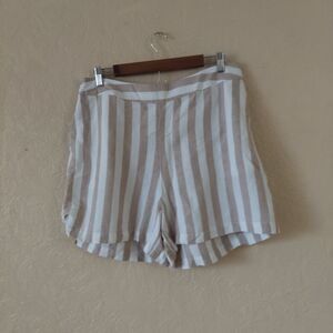 A New Day Large Beige Striped Linen Blend Pull-On Shorts Sz Large